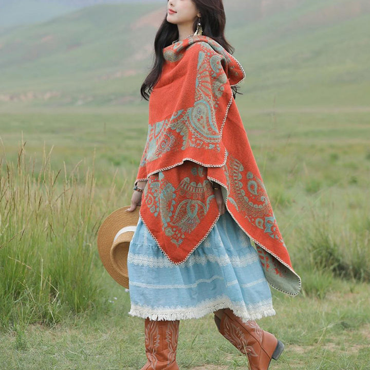 Buddha Stones Tybetański Szal Prosty Wzór Zimowy Przytulny Szalik Podróżny Otulacz - image 6