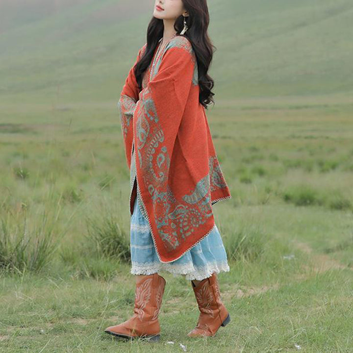 Buddha Stones Tybetański Szal Prosty Wzór Zimowy Przytulny Szalik Podróżny Otulacz - image 13