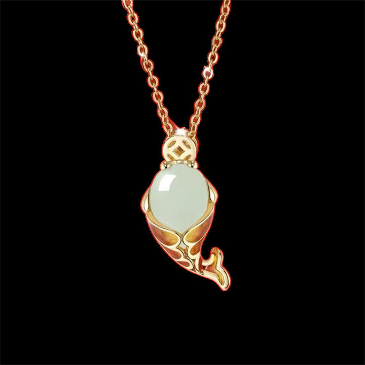 Buddha Stones Chalcedon Szczęście Ryba Koi Bogactwo Bransoletka Naszyjnik Wisiorek