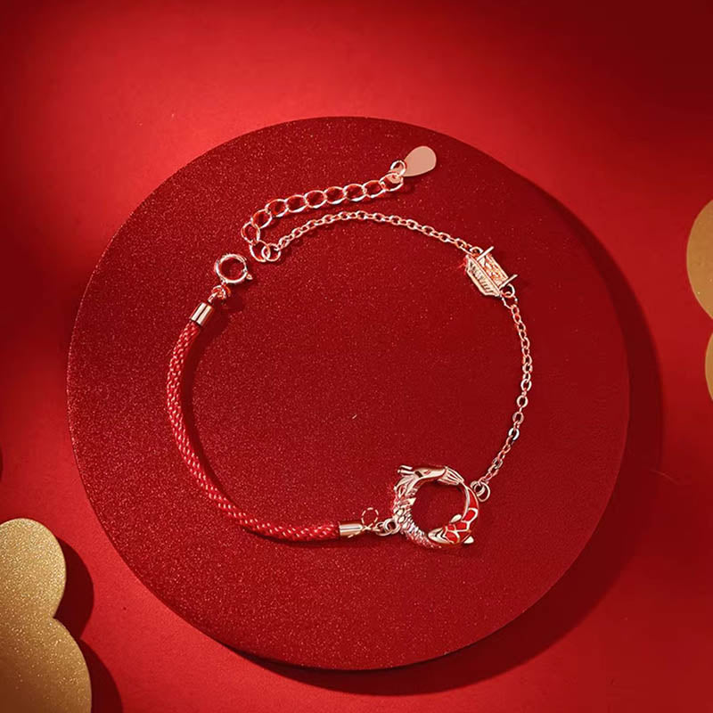 Buddha Stones 925 Srebro Sterling Rok Smoka Miedź Koi Ryba Szczęście Ochrona Bransoletka