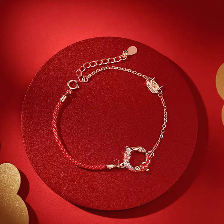 Buddha Stones 925 Srebro Sterling Rok Smoka Miedź Koi Ryba Szczęście Ochrona Bransoletka