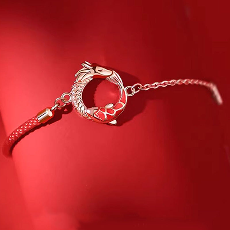 Buddha Stones 925 Srebro Sterling Rok Smoka Miedź Koi Ryba Szczęście Ochrona Bransoletka