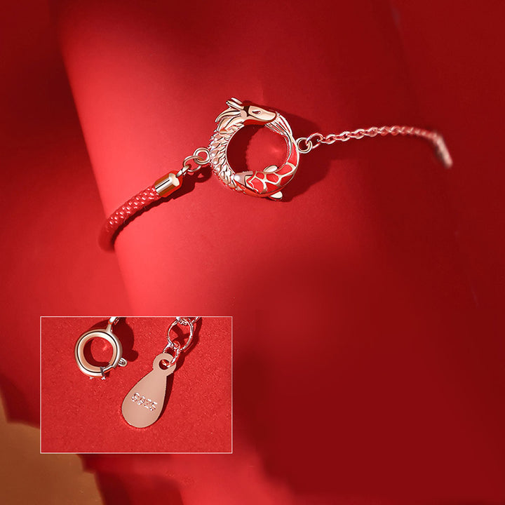 Buddha Stones 925 Srebro Sterling Rok Smoka Miedź Koi Ryba Szczęście Ochrona Bransoletka