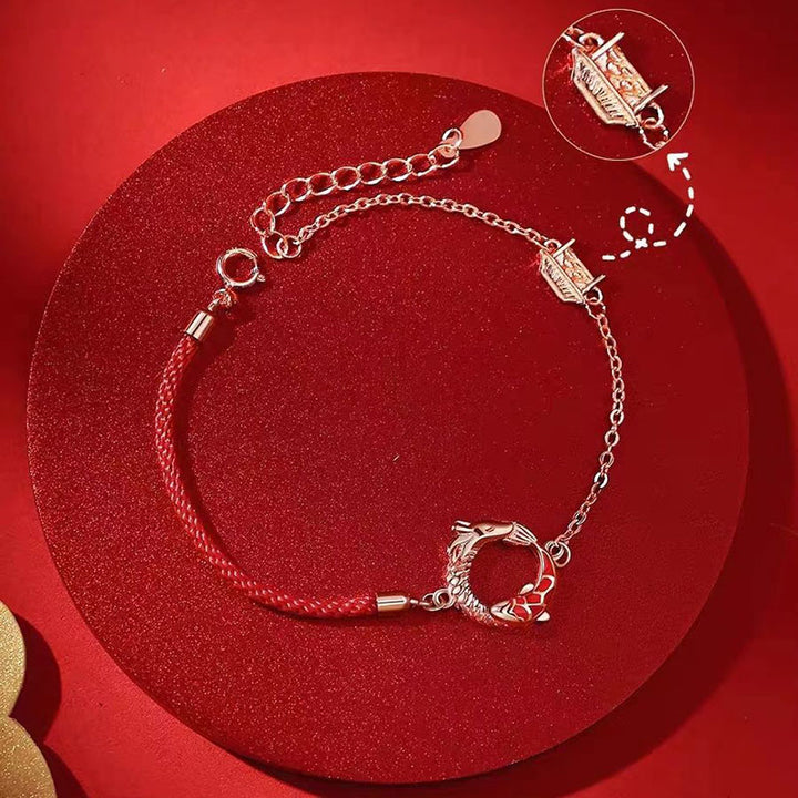 Buddha Stones 925 Srebro Sterling Rok Smoka Miedź Koi Ryba Szczęście Ochrona Bransoletka