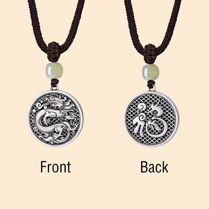 Buddha Stones 999 Srebro Sterling Rok Smoka Fu Charakter Hetian Jade Naszyjnik Sukces Wisiorek
