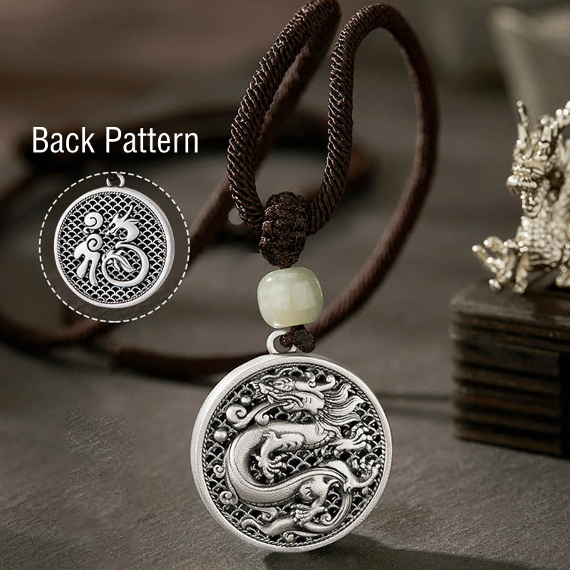 Buddha Stones 999 Srebro Sterling Rok Smoka Fu Charakter Hetian Jade Naszyjnik Sukces Wisiorek
