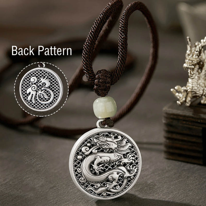 Buddha Stones 999 Srebro Sterling Rok Smoka Fu Charakter Hetian Jade Naszyjnik Sukces Wisiorek