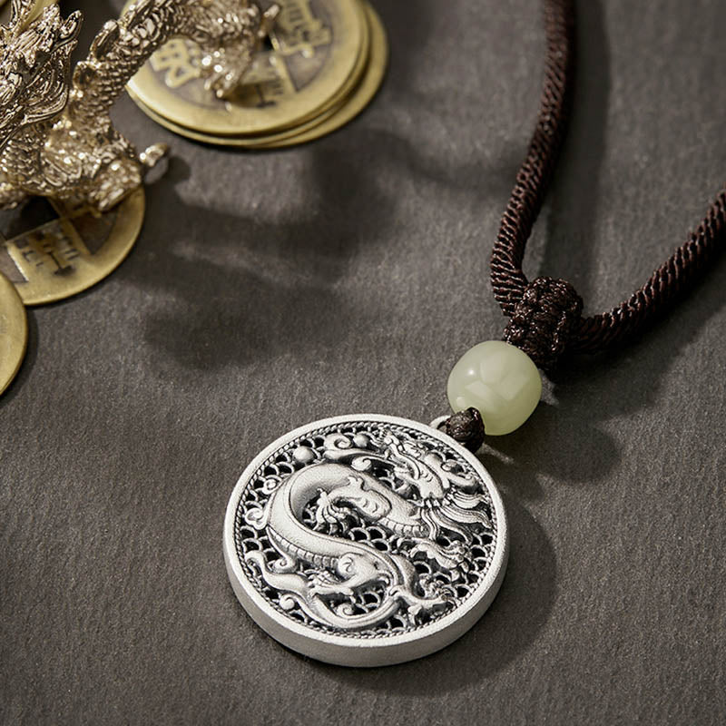 Buddha Stones 999 Srebro Sterling Rok Smoka Fu Charakter Hetian Jade Naszyjnik Sukces Wisiorek