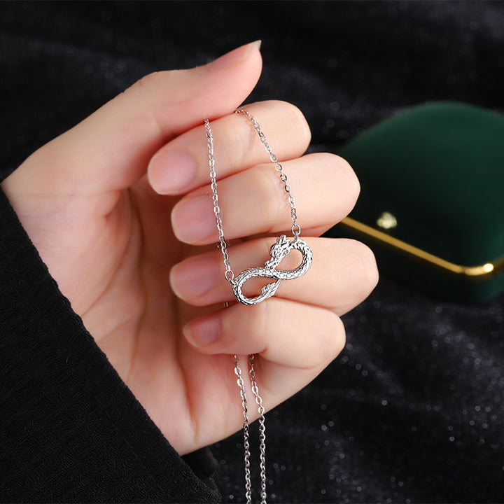 Buddha Stones 999 Srebro Sterling Rok Smoka Nieskończony Węzeł Naszyjnik Sukces Wisiorek