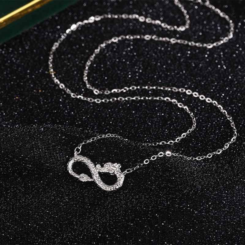 Buddha Stones 999 Srebro Sterling Rok Smoka Nieskończony Węzeł Naszyjnik Sukces Wisiorek