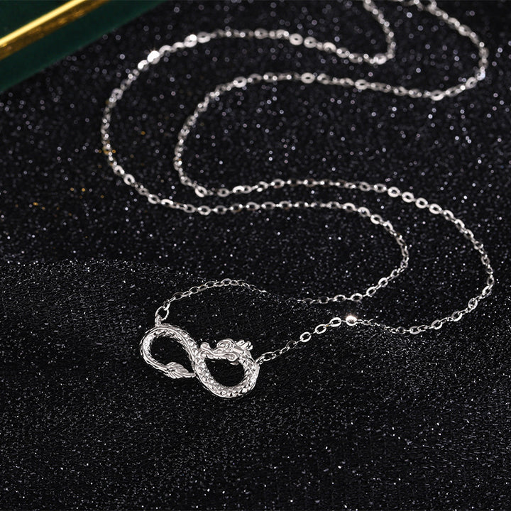 Buddha Stones 999 Srebro Sterling Rok Smoka Nieskończony Węzeł Naszyjnik Sukces Wisiorek