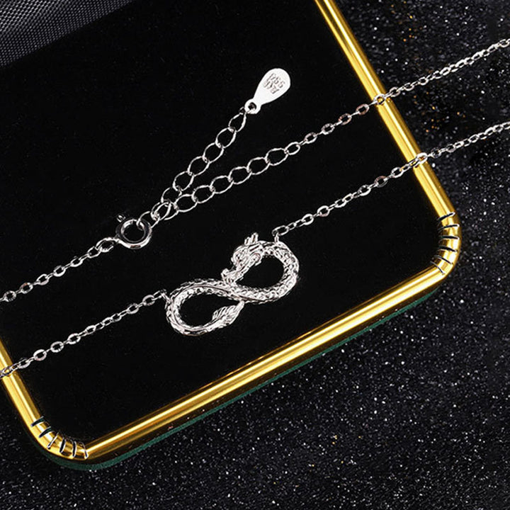 Buddha Stones 999 Srebro Sterling Rok Smoka Nieskończony Węzeł Naszyjnik Sukces Wisiorek