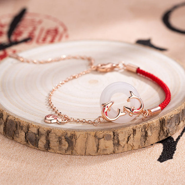 Bransoletka z Buddha Stones White Jade Double Koi Fish Peace Buckle Attract Fortune Luck Charm