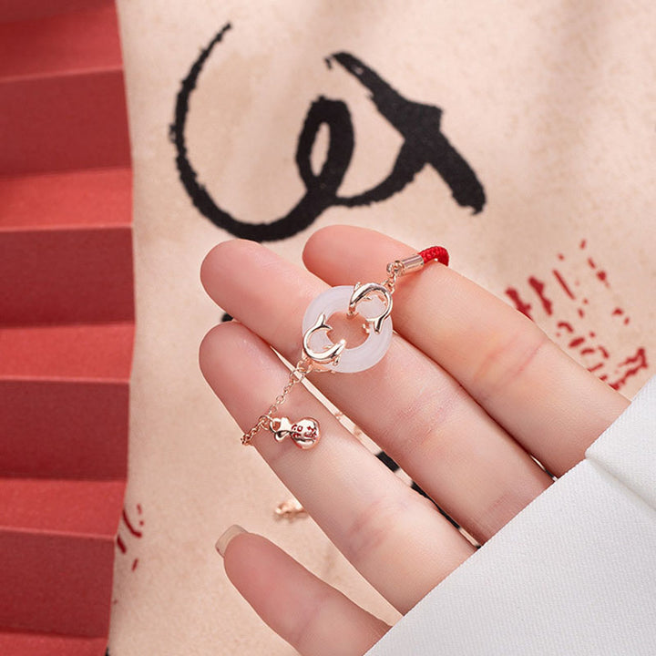 Bransoletka z Buddha Stones White Jade Double Koi Fish Peace Buckle Attract Fortune Luck Charm
