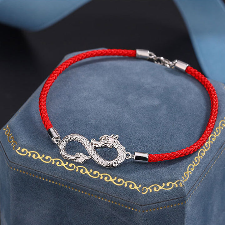 Buddha Stones Rok Smoka 999 Srebro Sterlingowe Endless Knot Bransoletka Ochronna Szczęścia
