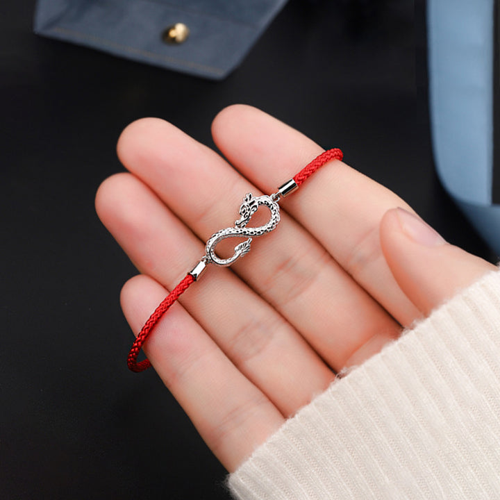 Buddha Stones Rok Smoka 999 Srebro Sterlingowe Endless Knot Bransoletka Ochronna Szczęścia - image 5