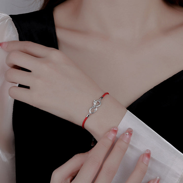 Buddha Stones Rok Smoka 999 Srebro Sterlingowe Endless Knot Bransoletka Ochronna Szczęścia - image 6