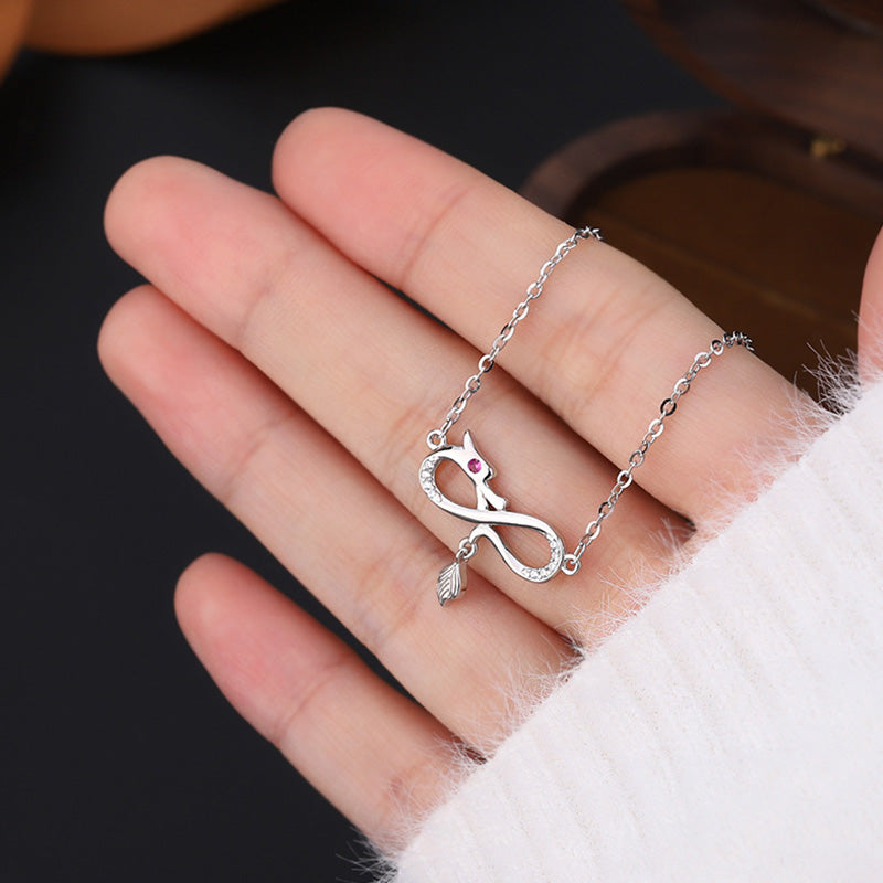 Buddha Stones 999 Srebro Sterling Rok Smoka Nieskończony Węzeł Ogon Urok Ochrona Naszyjnik Wisiorek