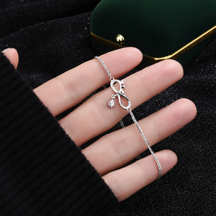 Buddha Stones Rok Smoka 999 Srebro Sterling Cyrkon Nieskończony Węzeł Ogon Charm Bransoletka Ochronna Szczęścia