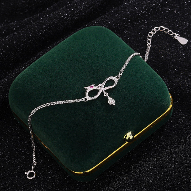 Buddha Stones Rok Smoka 999 Srebro Sterling Cyrkon Nieskończony Węzeł Ogon Charm Bransoletka Ochronna Szczęścia