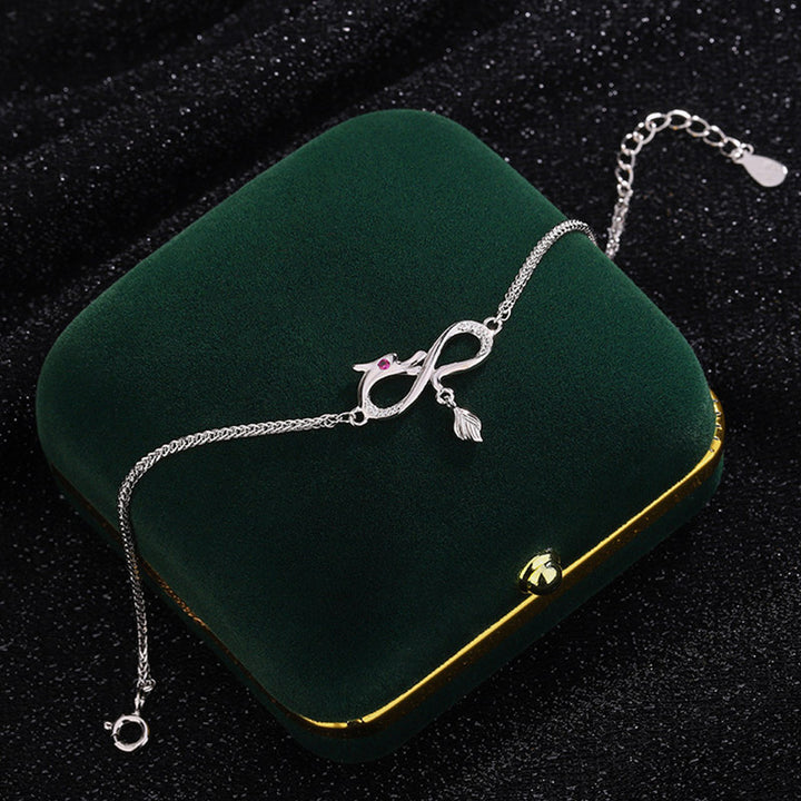 Buddha Stones Rok Smoka 999 Srebro Sterling Cyrkon Nieskończony Węzeł Ogon Charm Bransoletka Ochronna Szczęścia