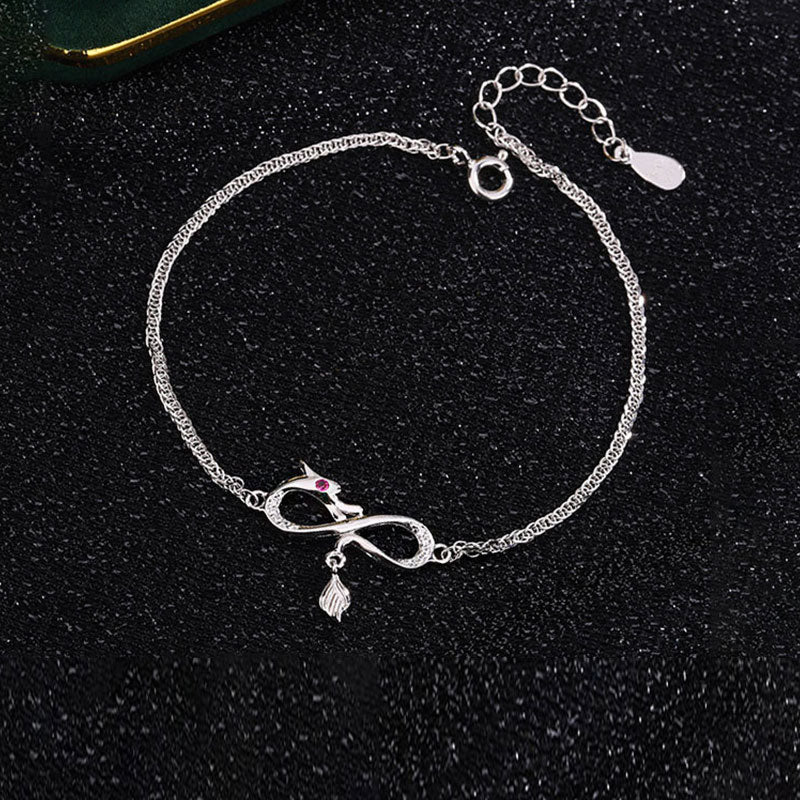 Buddha Stones Rok Smoka 999 Srebro Sterling Cyrkon Nieskończony Węzeł Ogon Charm Bransoletka Ochronna Szczęścia