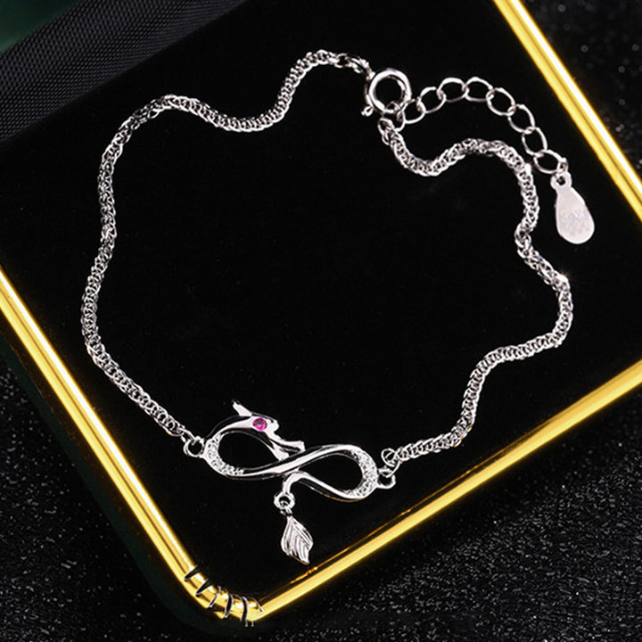 Buddha Stones Rok Smoka 999 Srebro Sterling Cyrkon Nieskończony Węzeł Ogon Charm Bransoletka Ochronna Szczęścia