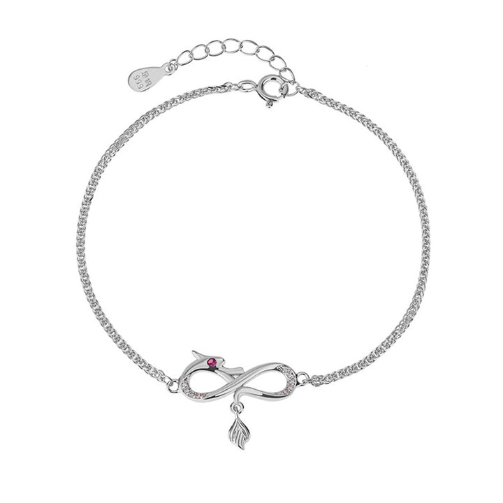 Buddha Stones Rok Smoka 999 Srebro Sterling Cyrkon Nieskończony Węzeł Ogon Charm Bransoletka Ochronna Szczęścia