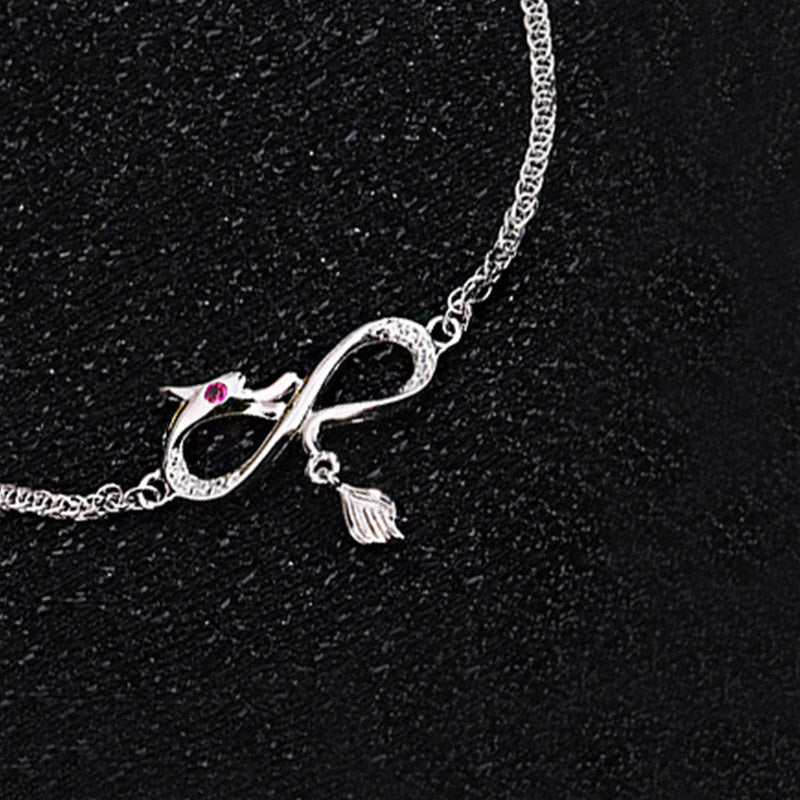 Buddha Stones Rok Smoka 999 Srebro Sterling Cyrkon Nieskończony Węzeł Ogon Charm Bransoletka Ochronna Szczęścia