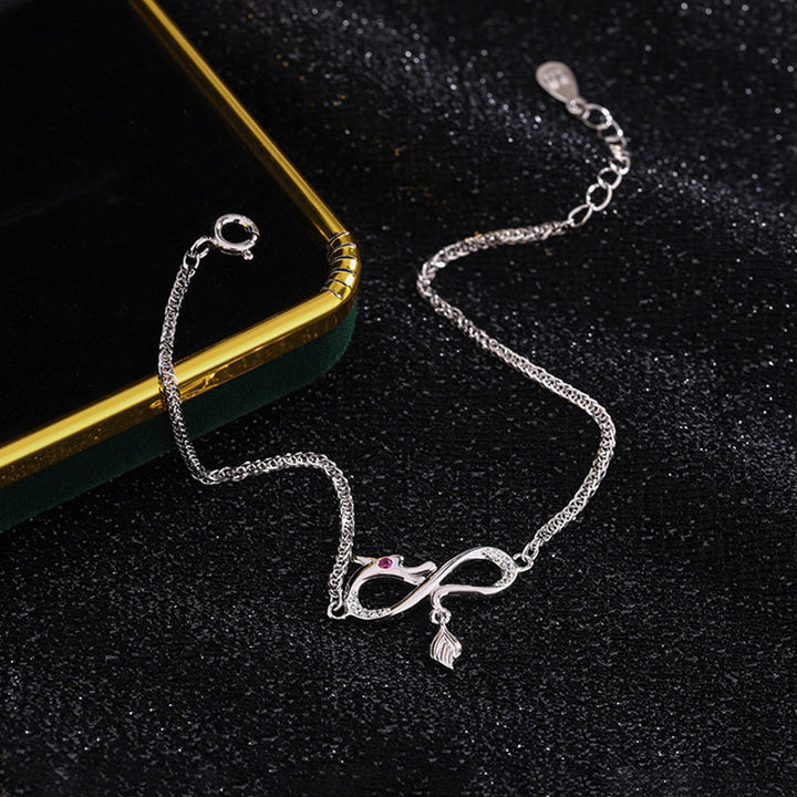Buddha Stones Rok Smoka 999 Srebro Sterling Cyrkon Nieskończony Węzeł Ogon Charm Bransoletka Ochronna Szczęścia