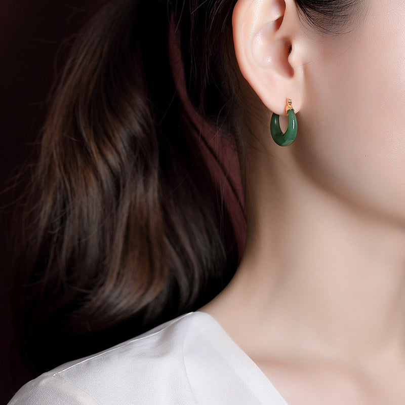 Kolczyki Buddha Stones 925 Srebro Sterlingowe Platerowane Złotem Naturalne Okrągłe Hetian Cyan Jade Luck Drop - image 5