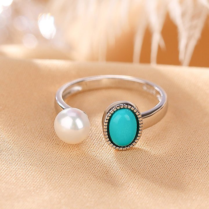 Buddha Stones 925 Srebro Sterling Perła Turkus Uzdrawiający Naszyjnik Mądrość Wisiorek Pierścień Kolczyki - Pierścień 54-60 mm (regulowany) - image 6