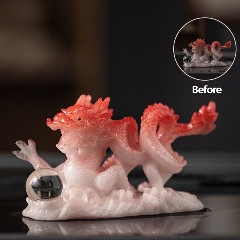 Buddha Stones Rok Smoka Zmieniająca Kolor Żywica Szczęście Sukces Herbata Zwierzę Dom Figurka Dekoracja - Czerwony Biały Smok 15,9*5,5*7,9 cm - image 20