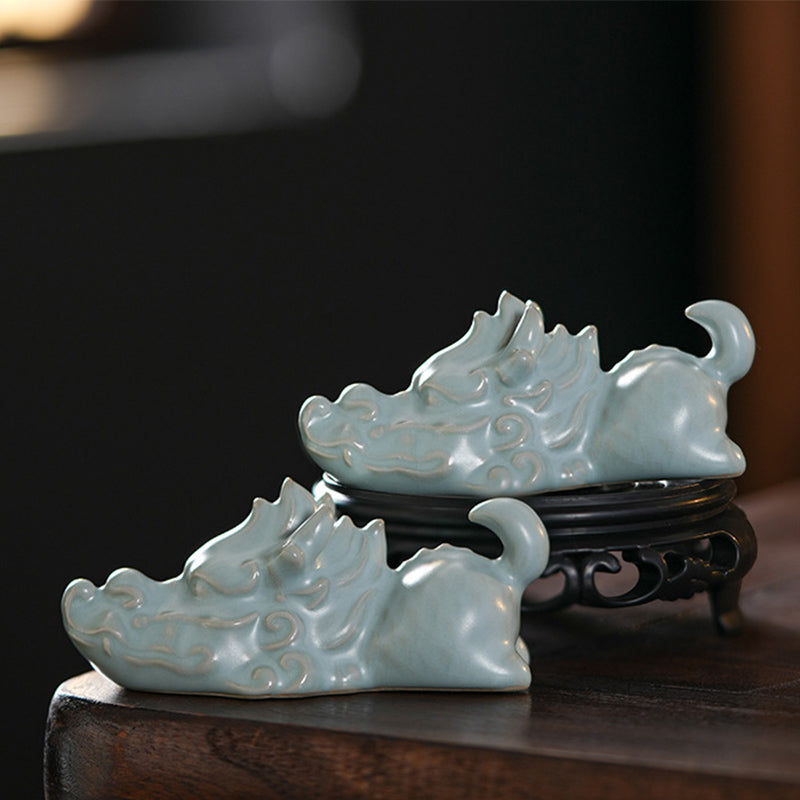 Buddha Stones Rok Smoka Szczęście Ceramiczna Herbata Zwierzę Dom Figurka Dekoracja - Para smoczych zwierzaków herbacianych - image 0