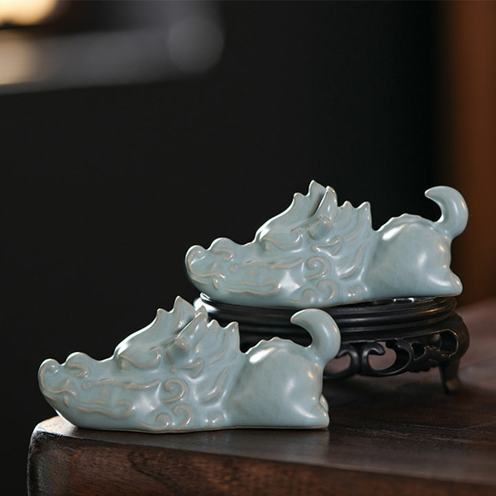 Buddha Stones Rok Smoka Szczęście Ceramiczna Herbata Zwierzę Dom Figurka Dekoracja - Para smoczych zwierzaków herbacianych - image 0