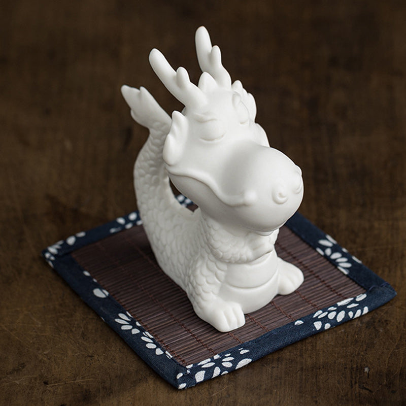 Buddha Stones Rok Smoka Szczęście Biała Porcelana Ceramiczna Herbata Zwierzę Dom Figurka Dekoracja - image 1