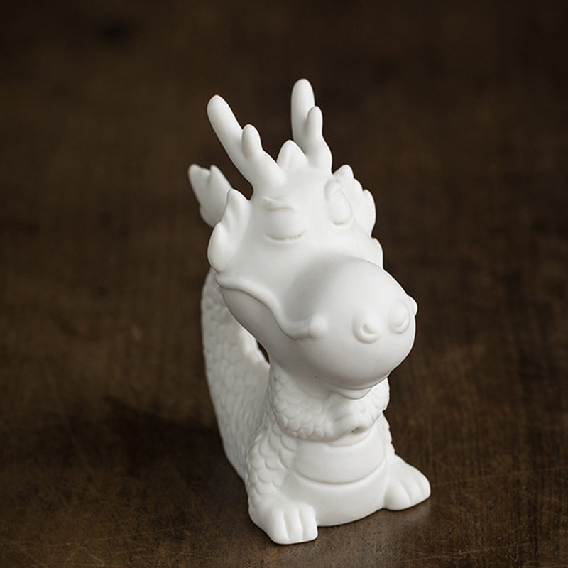 Buddha Stones Rok Smoka Szczęście Biała Porcelana Ceramiczna Herbata Zwierzę Dom Figurka Dekoracja