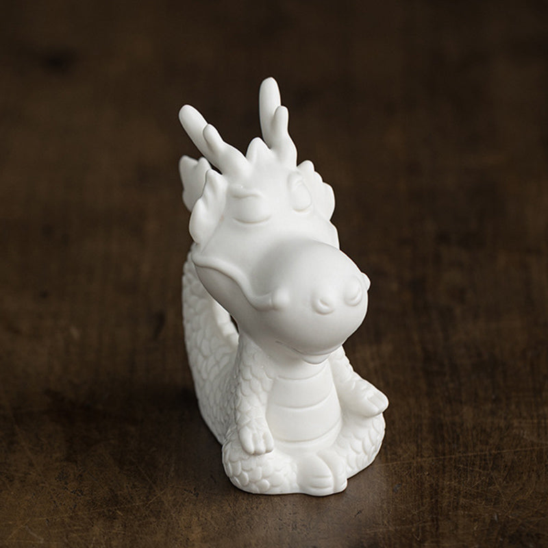 Buddha Stones Rok Smoka Szczęście Biała Porcelana Ceramiczna Herbata Zwierzę Dom Figurka Dekoracja - Medytujący Smok 4,3 cm * 5,9 cm * 8,6 cm - image 14