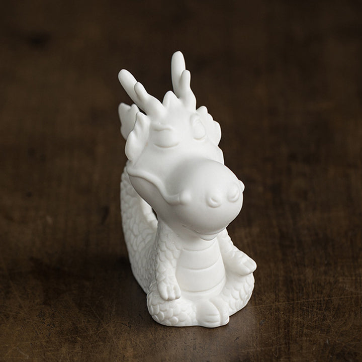 Buddha Stones Rok Smoka Szczęście Biała Porcelana Ceramiczna Herbata Zwierzę Dom Figurka Dekoracja - Medytujący Smok 4,3 cm * 5,9 cm * 8,6 cm - image 14
