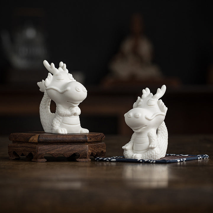 Buddha Stones Rok Smoka Szczęście Biała Porcelana Ceramiczna Herbata Zwierzę Dom Figurka Dekoracja