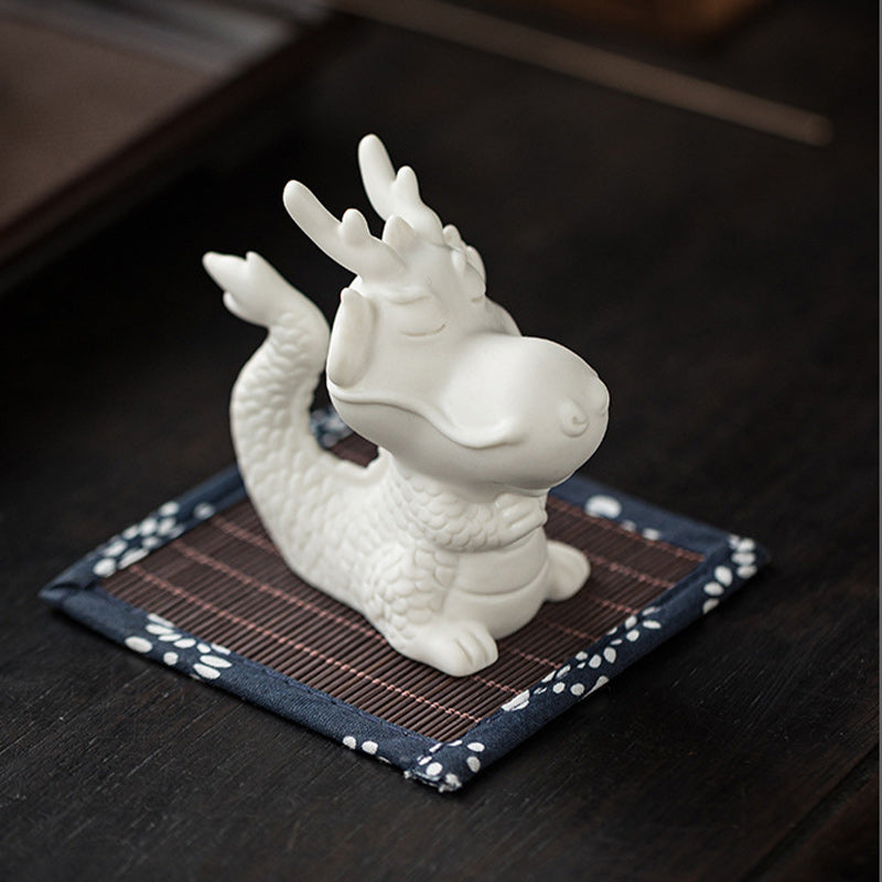 Buddha Stones Rok Smoka Szczęście Biała Porcelana Ceramiczna Herbata Zwierzę Dom Figurka Dekoracja