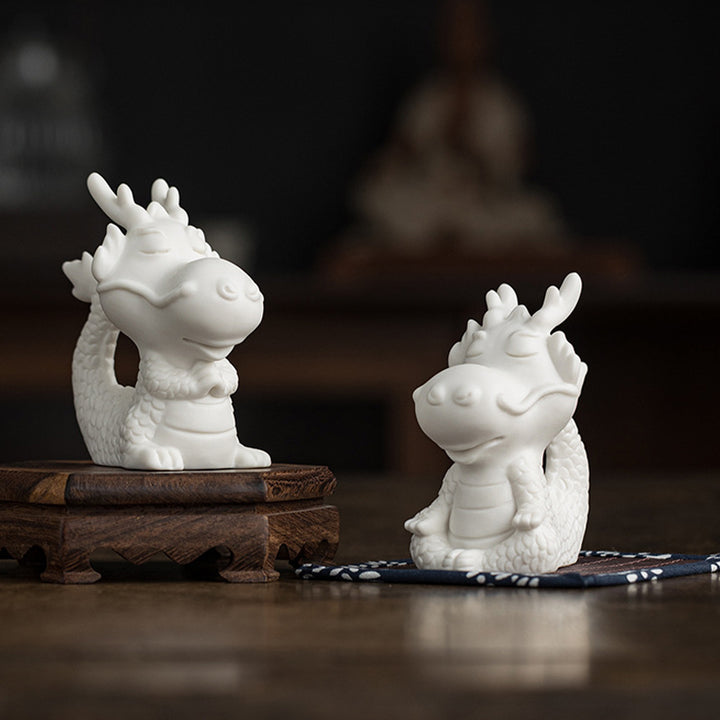 Buddha Stones Rok Smoka Szczęście Biała Porcelana Ceramiczna Herbata Zwierzę Dom Figurka Dekoracja