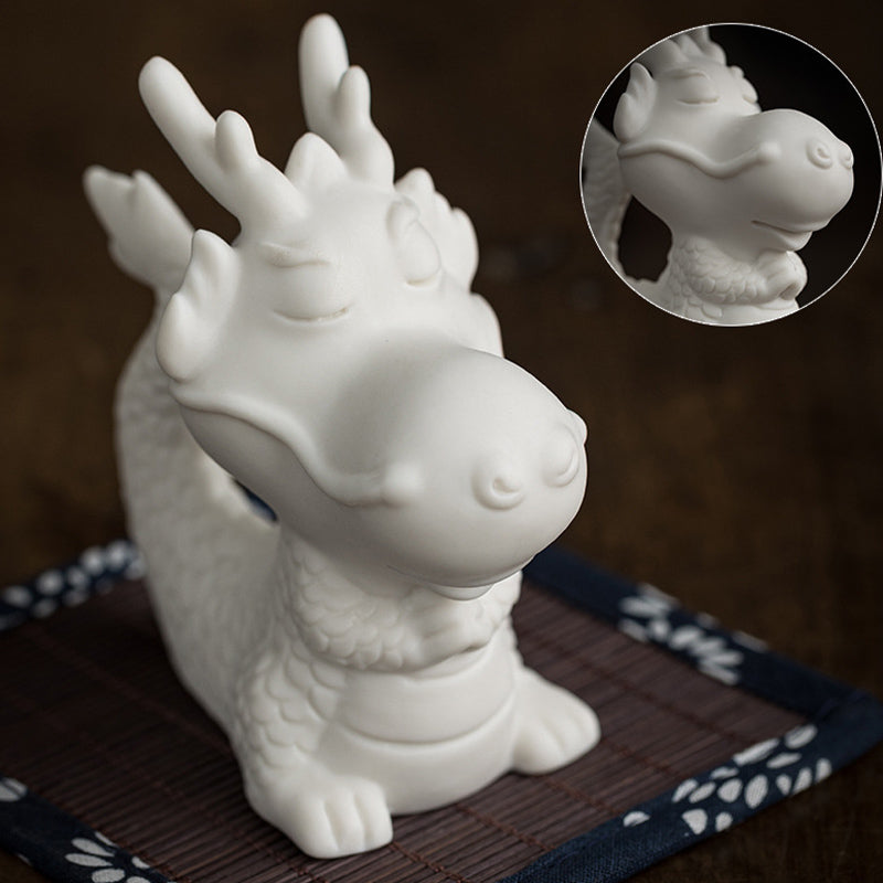 Buddha Stones Rok Smoka Szczęście Biała Porcelana Ceramiczna Herbata Zwierzę Dom Figurka Dekoracja