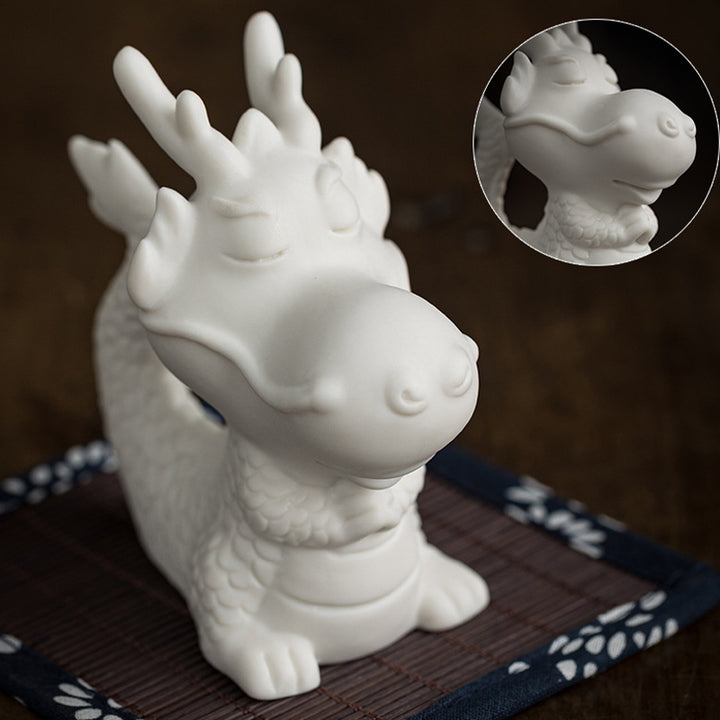 Buddha Stones Rok Smoka Szczęście Biała Porcelana Ceramiczna Herbata Zwierzę Dom Figurka Dekoracja