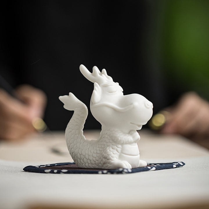 Buddha Stones Rok Smoka Szczęście Biała Porcelana Ceramiczna Herbata Zwierzę Dom Figurka Dekoracja