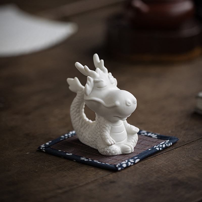 Buddha Stones Rok Smoka Szczęście Biała Porcelana Ceramiczna Herbata Zwierzę Dom Figurka Dekoracja