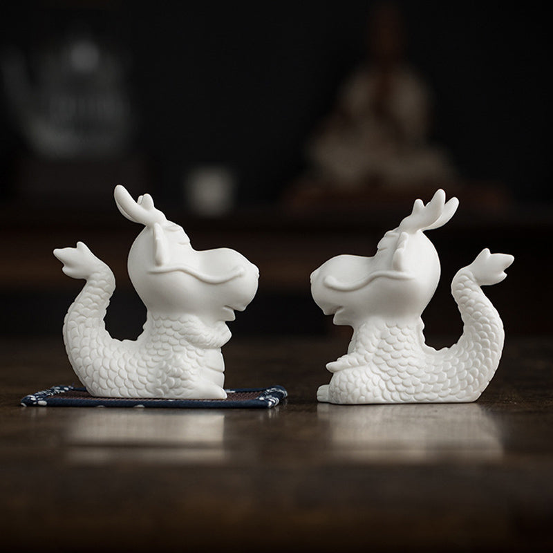 Buddha Stones Rok Smoka Szczęście Biała Porcelana Ceramiczna Herbata Zwierzę Dom Figurka Dekoracja