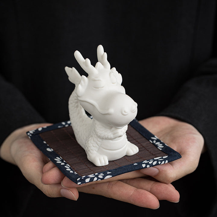 Buddha Stones Rok Smoka Szczęście Biała Porcelana Ceramiczna Herbata Zwierzę Dom Figurka Dekoracja - image 3