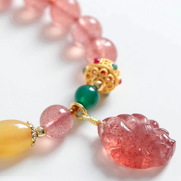 Bransoletka lecznicza Buddha Stones Natural Truskawkowy Kwarc Dziewięcioogonowy Lis