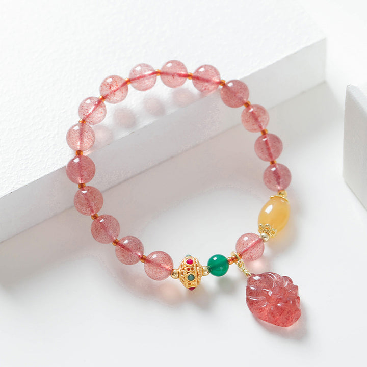 Bransoletka lecznicza Buddha Stones Natural Truskawkowy Kwarc Dziewięcioogonowy Lis